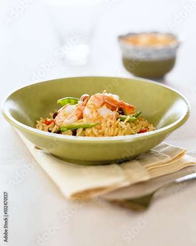 Rice and shrimp in bowl