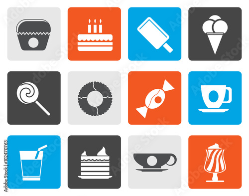 Flat Sweet food and confectionery icons - vector icon set