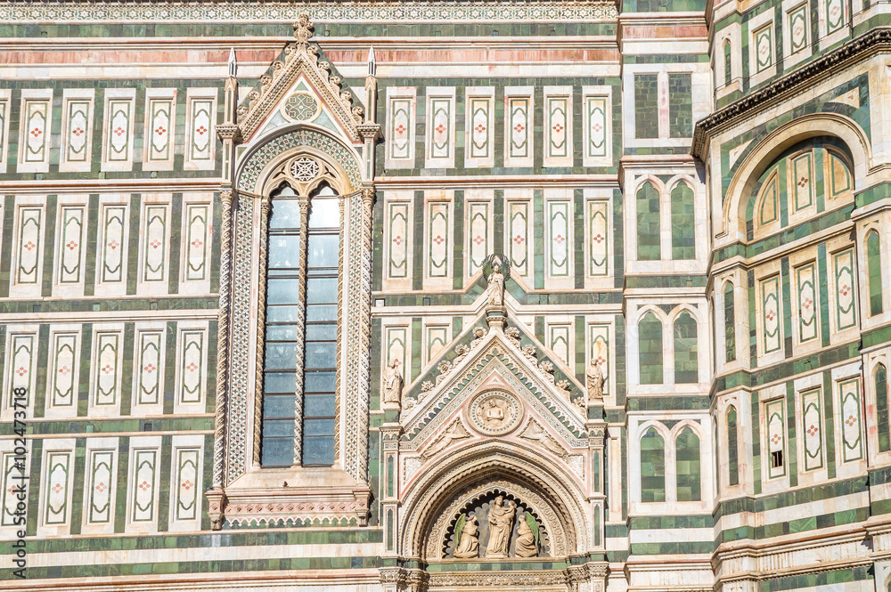 A detail of the facade of the Duomo cathedral in Florence, with