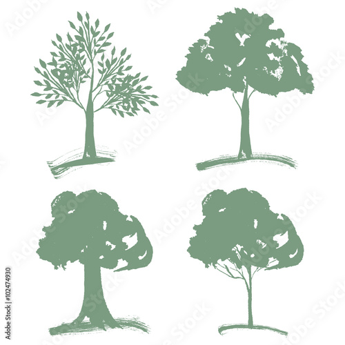 Vector set of different Green Silhouettes Trees of Landscapegn.