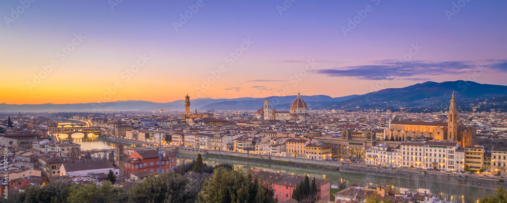 Beautiful retro edit sunset over Florence panorama, Itay