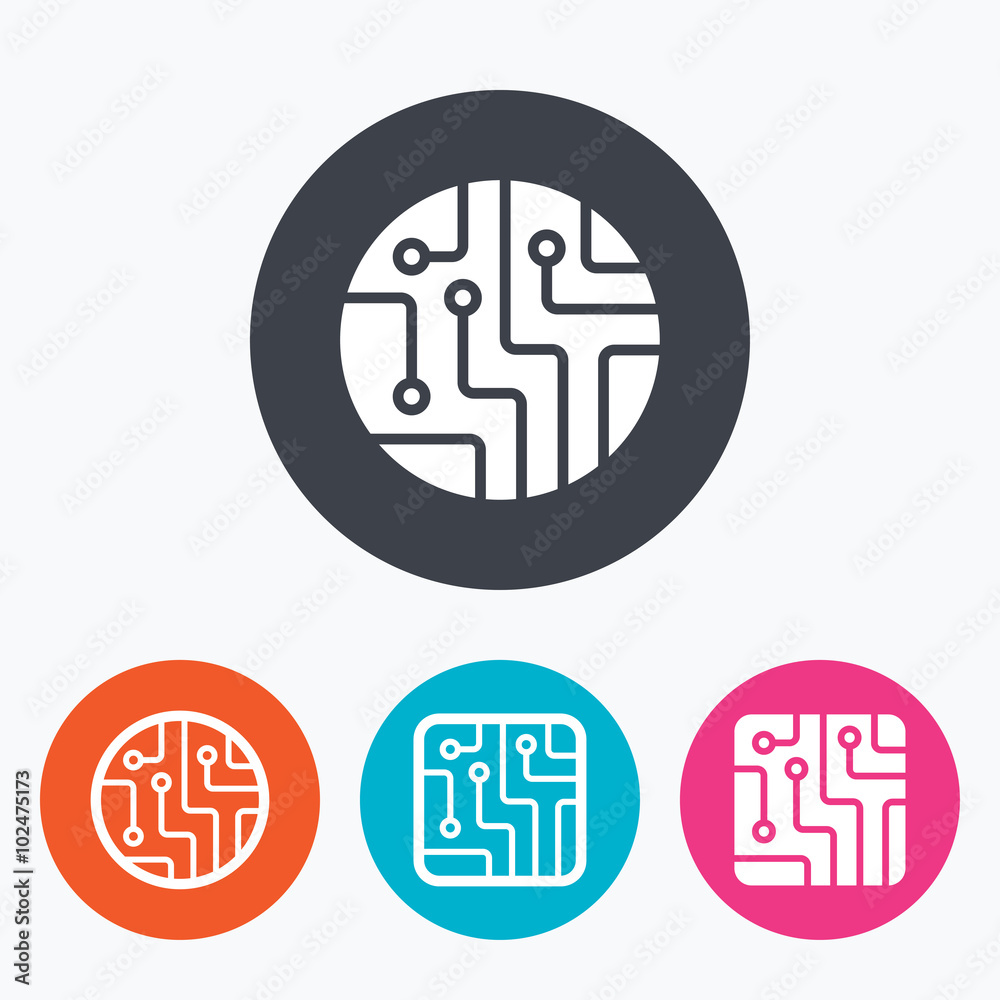 Circuit board signs. Technology scheme icons.