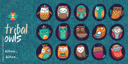 Set of tribal owls