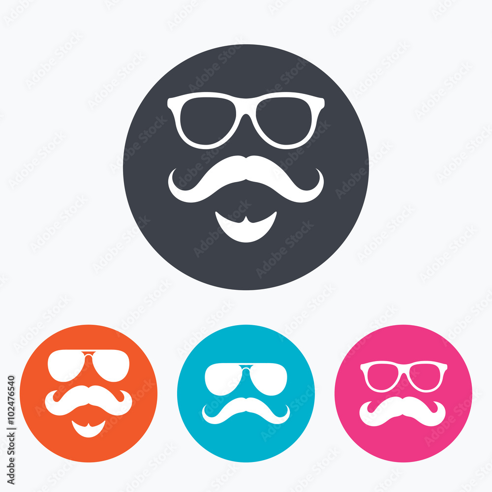 Mustache and Glasses icons. Hipster symbols.