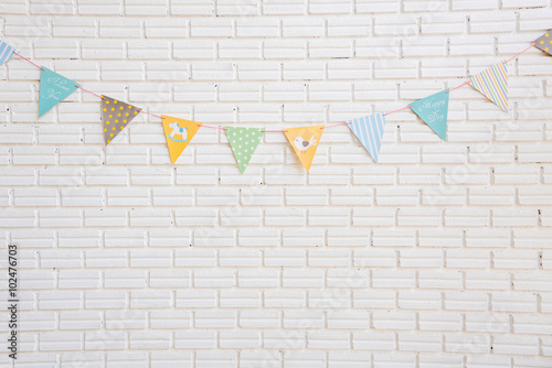 White wall and cartoon flag, childlren bedroom