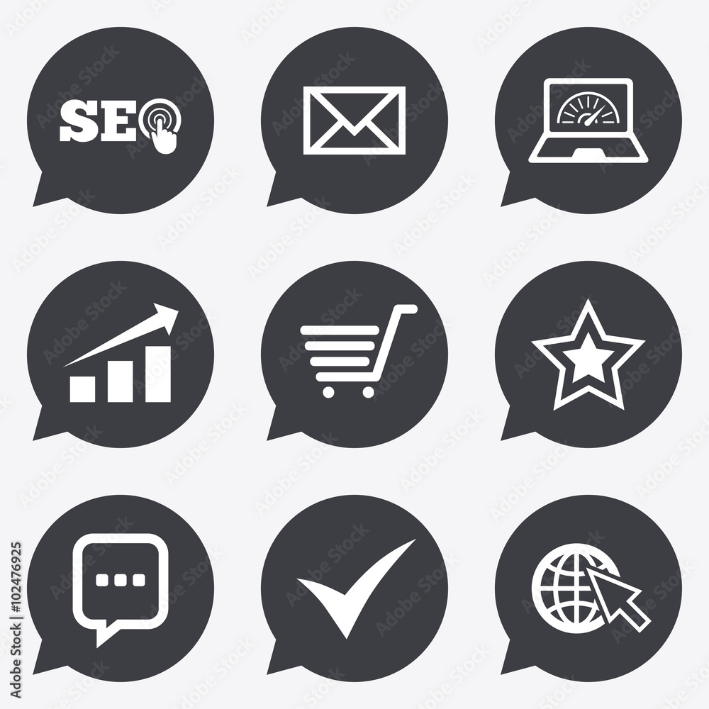 Internet, seo icons. Star, shopping signs.