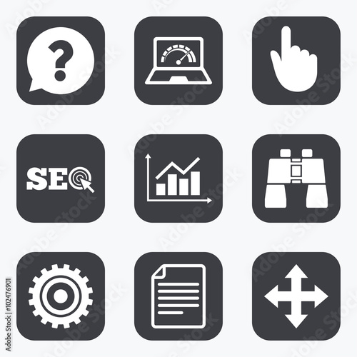 Internet, seo icons. Analysis chart sign.