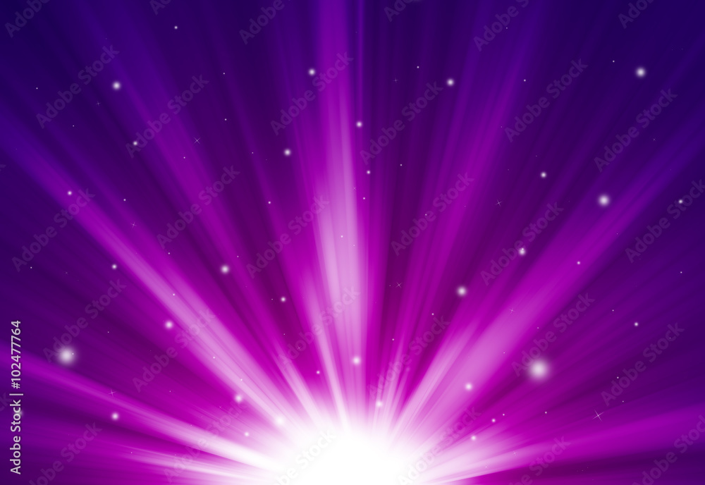 Purple glitter sparkle defocused rays lights bokeh abstract chistmas background.