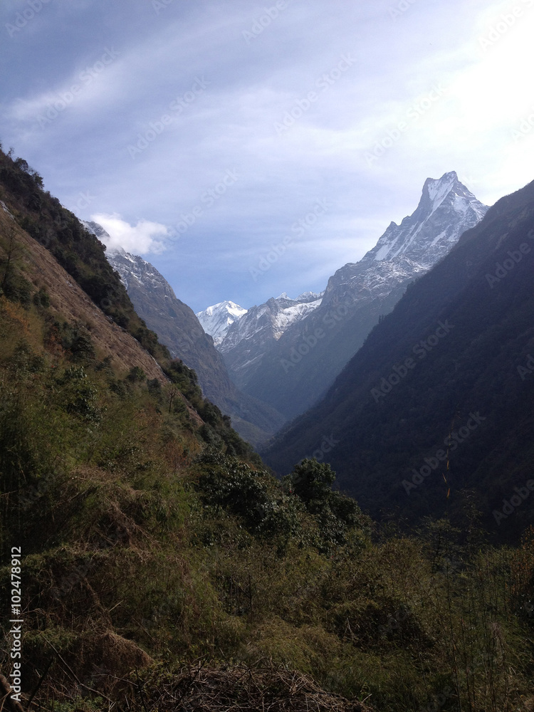 Machapuchare or Fishtail peak in Nepal, a part of Annapurna base