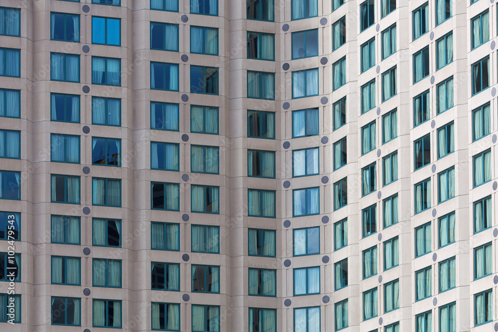 Hotel high rise building facade - closeup of many windows in Melbourne CBD. Hotel high rise building facade - closeup of many windows in Melbourne CBD.