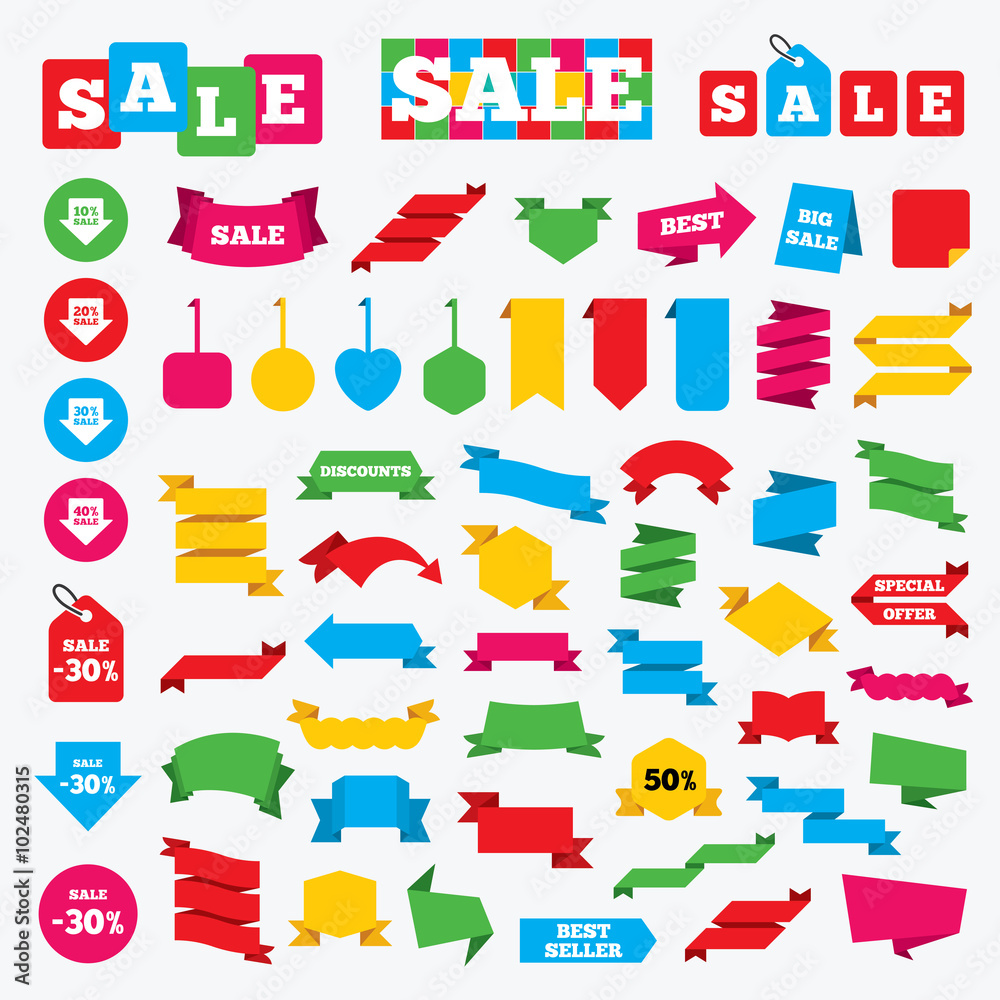 Sale arrow tag icons. Discount symbols.