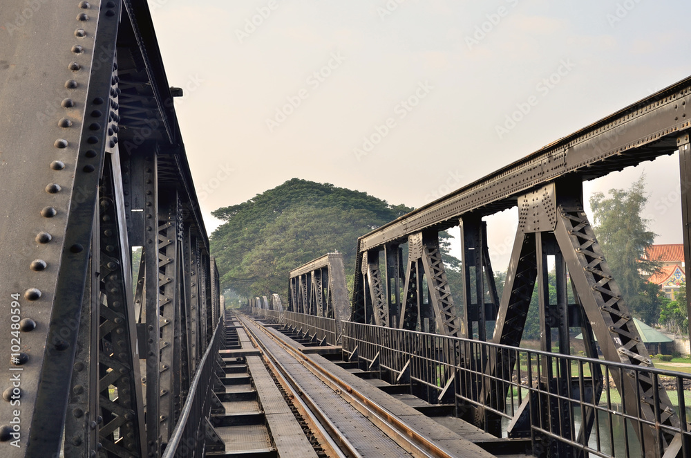 Railway metal bridge of world war history, River Kwai in Kanchanaburi at Thailand