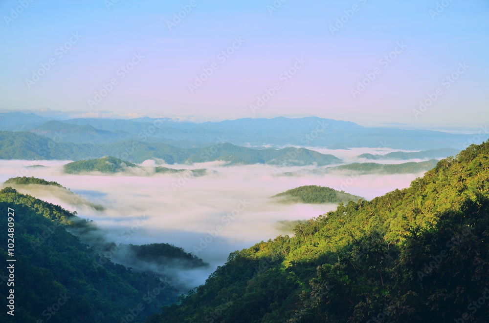 Here is Mae Samerng viewpoint at Mae Hong Sorn Province in Thailand, Mist of sea, Clouds of sea