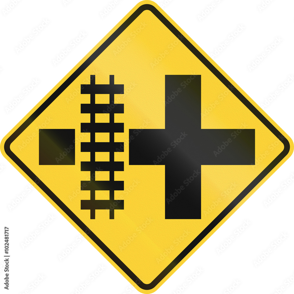 United States MUTCD road sign - Level crossing and intersection United States MUTCD road sign - Level crossing and intersection