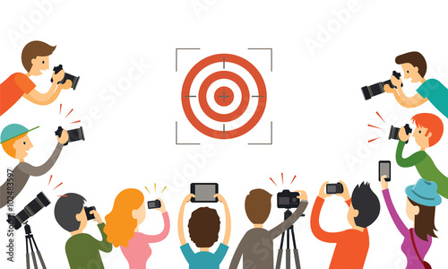 Photographers Aiming to Target, Group of People Holding Cameras, Taking Photos