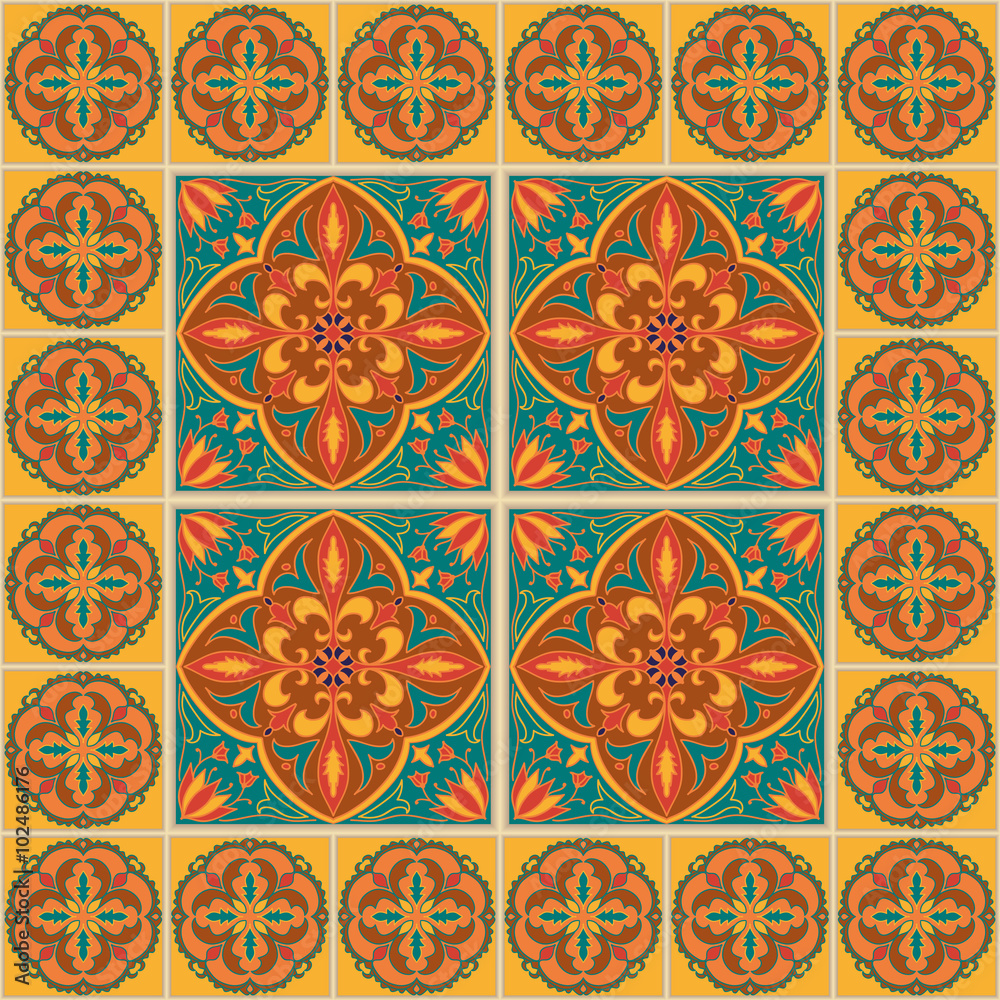 Vector seamless texture. Beautiful colored pattern for design and fashion with decorative elements and border