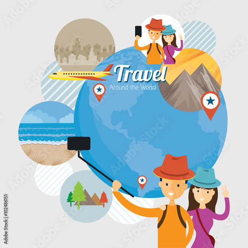 Tourist, Traveler Selfie with Smartphone, Travel Background, Journey, Tour, trip, Vacation