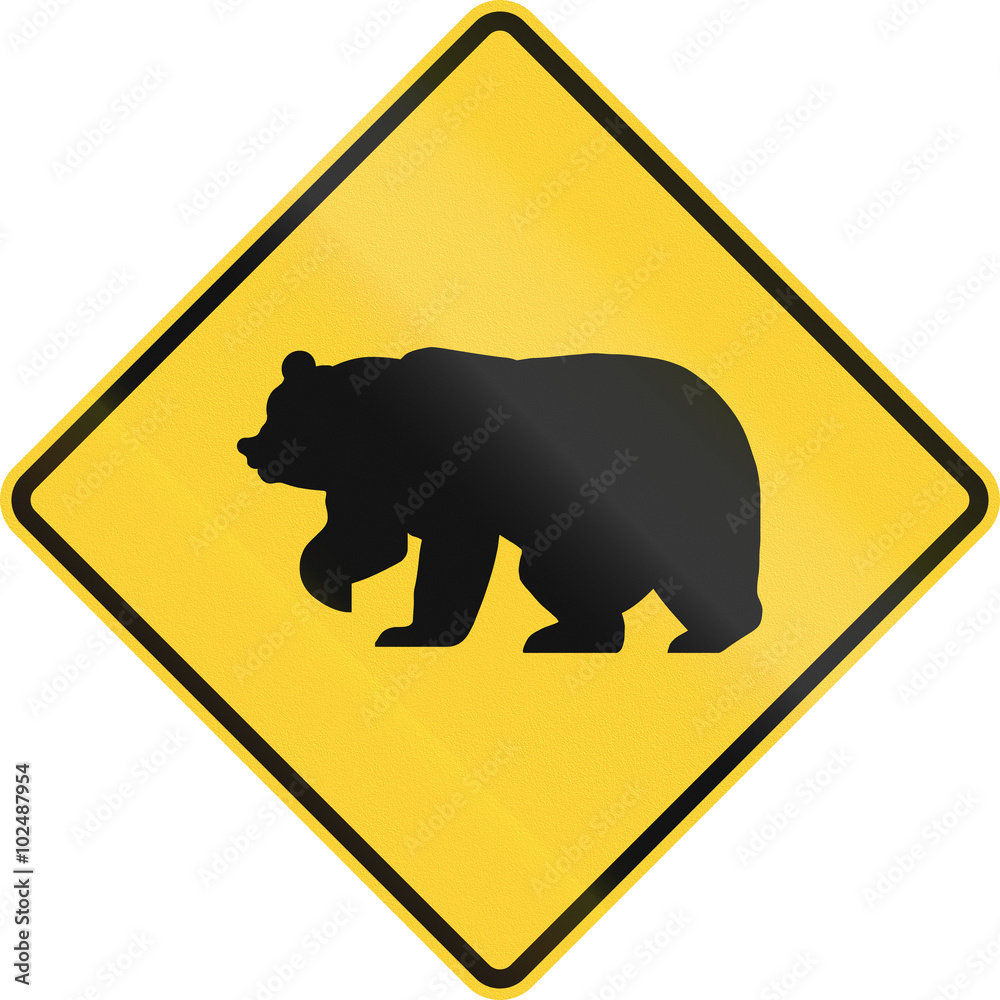 United States MUTCD road sign - warning of large wild animals nearby (bears) United States MUTCD road sign - warning of large wild animals nearby (bears)