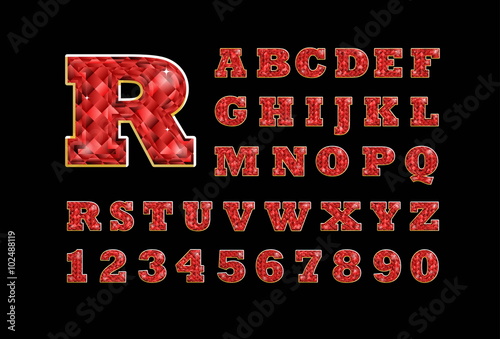 Stylized  vector sparkling jeweled Ruby precious stone  fancy latin abc alphabet. Use letters to make your own text.