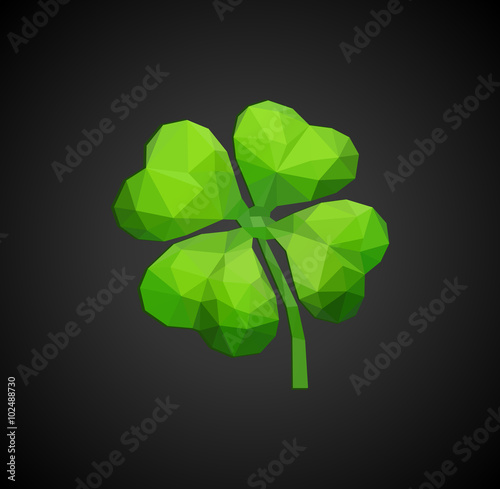 polygon symbol of good luck four-leaf clover green on black