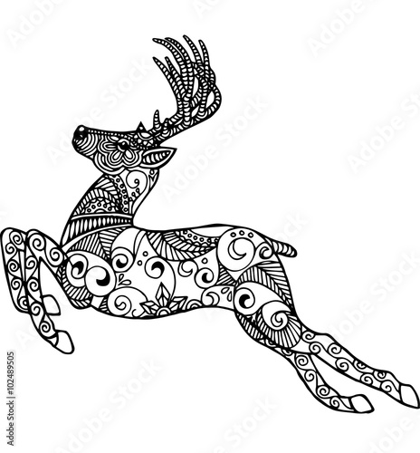 Hand drawn running deer for coloring book,logo and other decorations