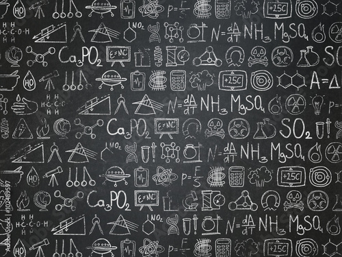 Education background: School Board with Painted Hand Drawn Science Icons