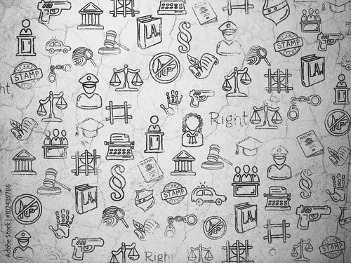 Grunge background   wall texture with Painted Hand Drawn Law Icons