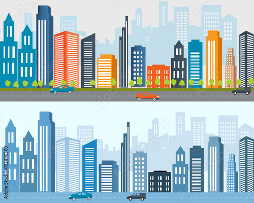 Flat designed banners  Big city life  Urban landscape.City urban design  City life. Real estate advertisement