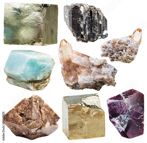 lot of natural mineral crystal gemstones isolated photo