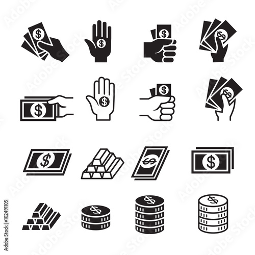 Hand and money icon set