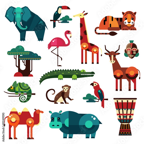 Africa and Savanna Animals Vector Set