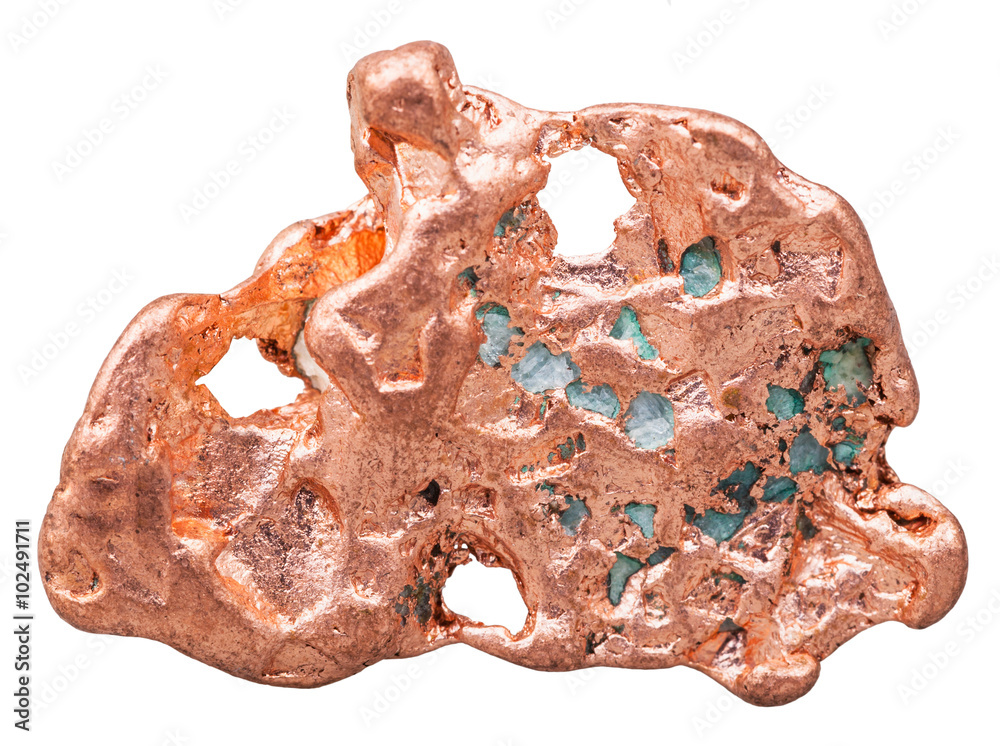 Naklejka premium natural nugget of native copper isolated