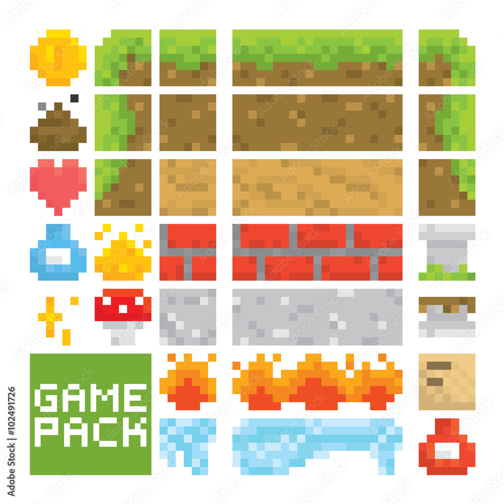 Pixel art style game level vector assets objects Stock Vector | Adobe Stock
