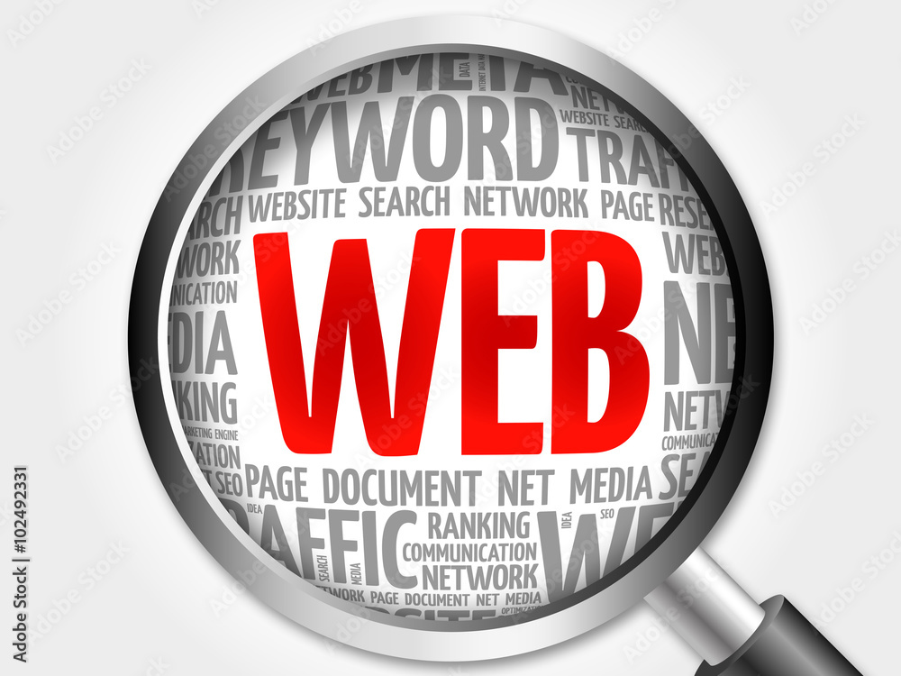 WEB word cloud with magnifying glass, business concept WEB word cloud with magnifying glass, business concept
