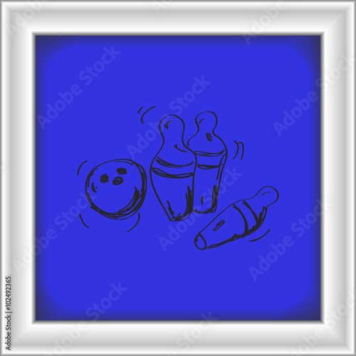Simple doodle of a bowling ball and skittles