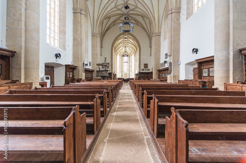 Interior of a Gothic Protestant Church in Cluj, Romania