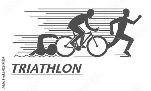 Canvas Print Black flat logo triathlon. Vector figures triathletes.