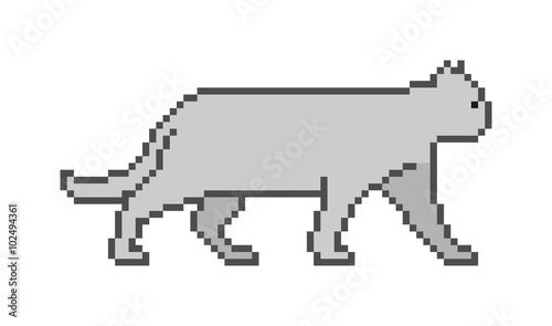 Vector pixel art cat on a white background.