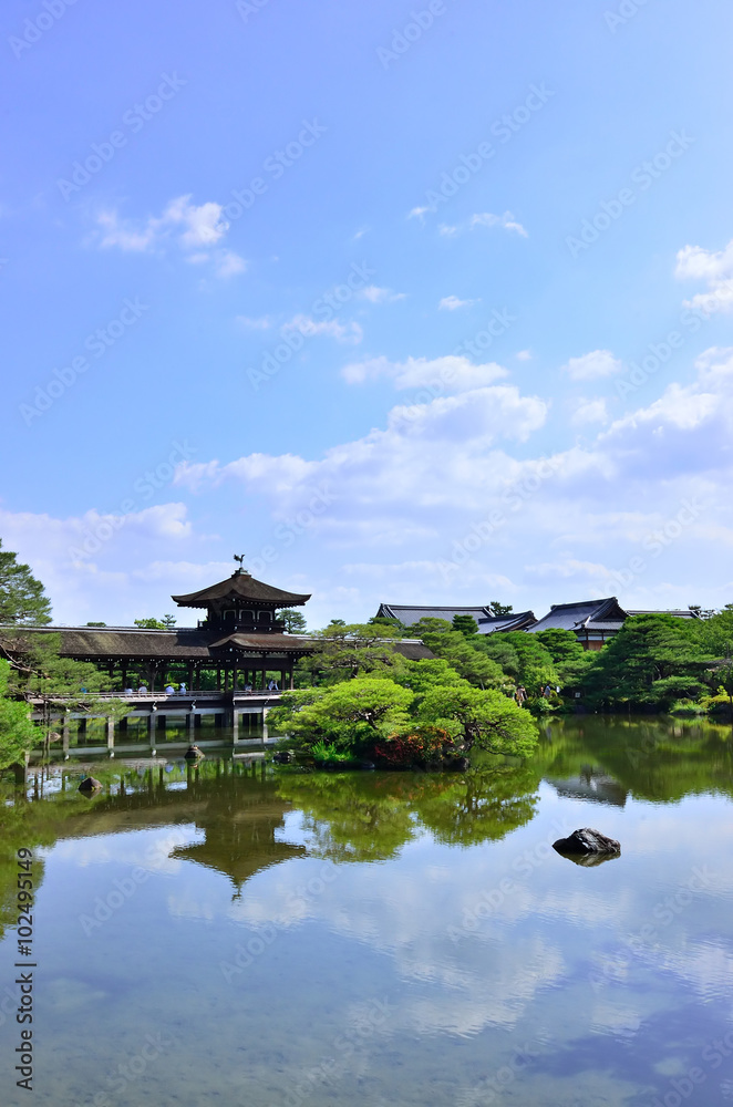 wooden bridge of Japanese garden, Heian shrine Kyoto Japan. wooden bridge of Japanese garden, Heian shrine Kyoto Japan.