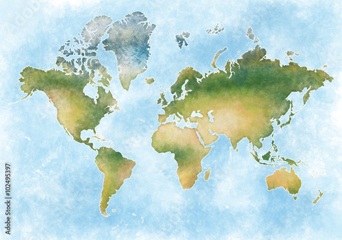 illustrazione mappa mondo e dei continenti del pianeta terra photo