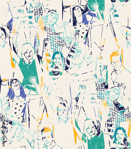 Happy young people abstract seamless pattern.