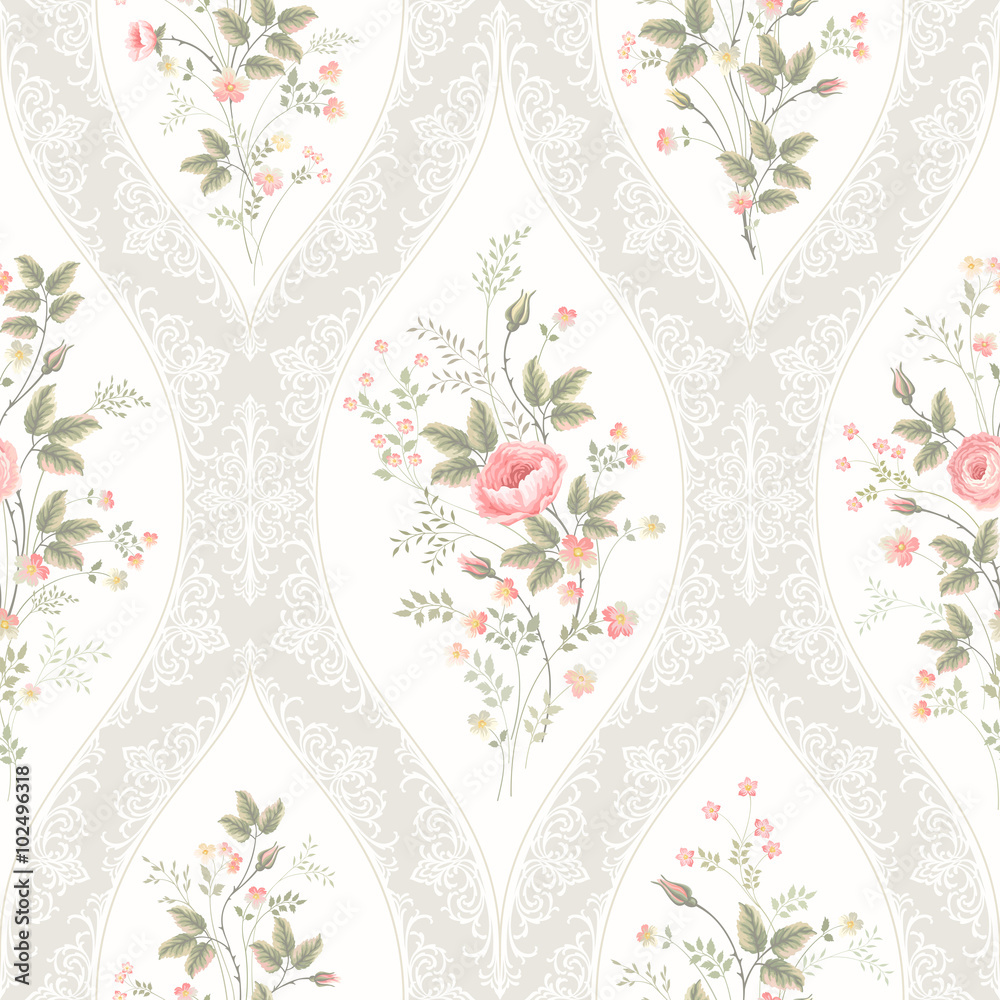 seamless floral pattern with lace and  floral bouquet - obrazy, fototapety, plakaty 