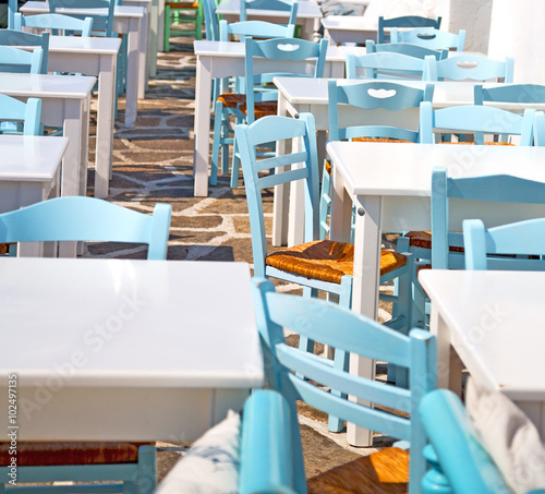 table in santorini europe greece old restaurant chair and the su © lkpro