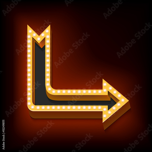 Vintage red arrow with glowing lights