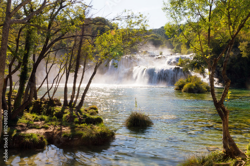 Beautiful view on the Skradinski  waterfall at the end of the Krka river in Krka national park in Croatia