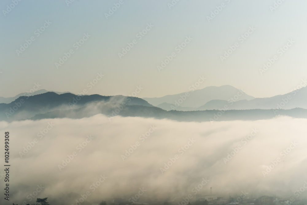 Mountain nature of misty clouds fast movement