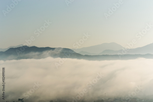 Mountain nature of misty clouds fast movement