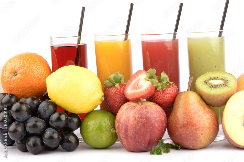 Fresh fruit juices on white Fresh fruit juices on white