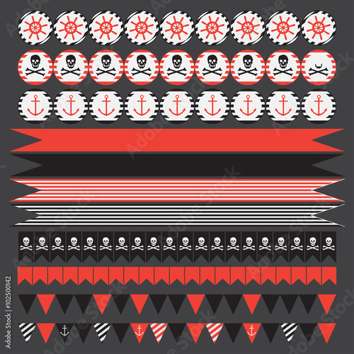 Printable set of vintage pirate party elements.