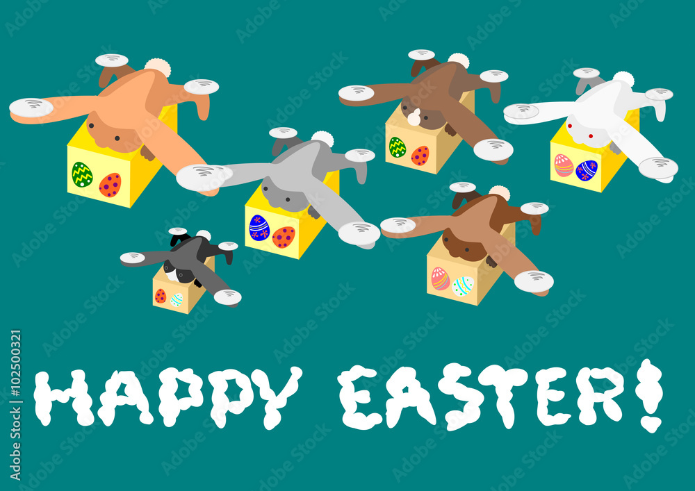 Fototapeta premium Rabbit drone carrying the Easter Egg